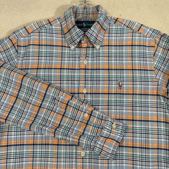 Ralph Lauren Other - Ralph Lauren Classic Fit Orange Blue Windowpane Plaid Button Shirt Long Sleeve S